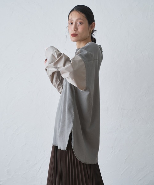 tシャツ ミニワッフル切り替えブラウス -手洗い可- レディース