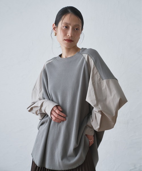 tシャツ ミニワッフル切り替えブラウス -手洗い可- レディース