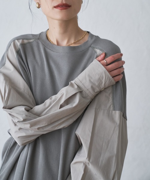 tシャツ ミニワッフル切り替えブラウス -手洗い可- レディース