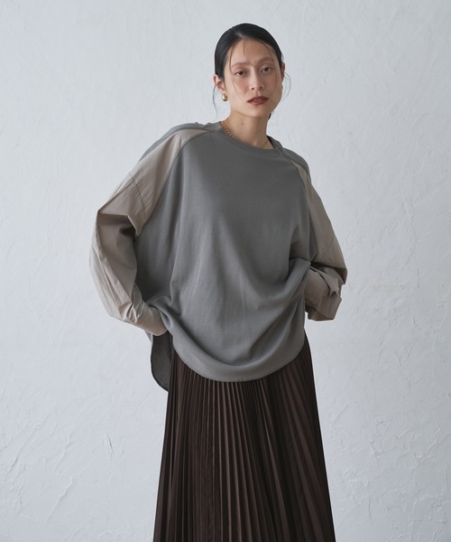 tシャツ ミニワッフル切り替えブラウス -手洗い可- レディース