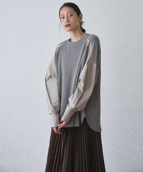 tシャツ ミニワッフル切り替えブラウス -手洗い可- レディース