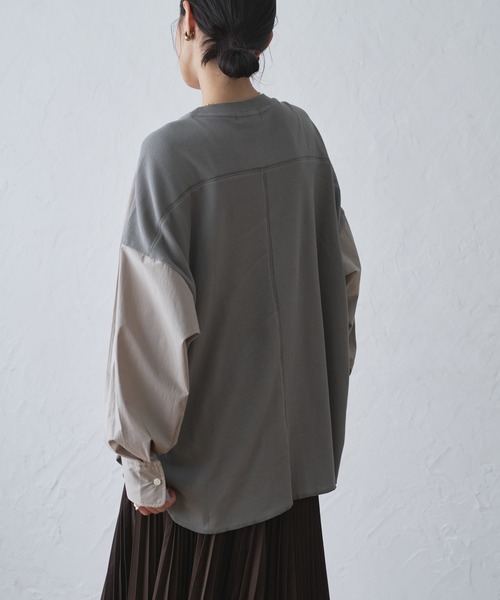 tシャツ ミニワッフル切り替えブラウス -手洗い可- レディース