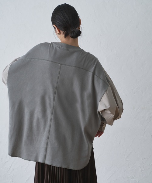 tシャツ ミニワッフル切り替えブラウス -手洗い可- レディース