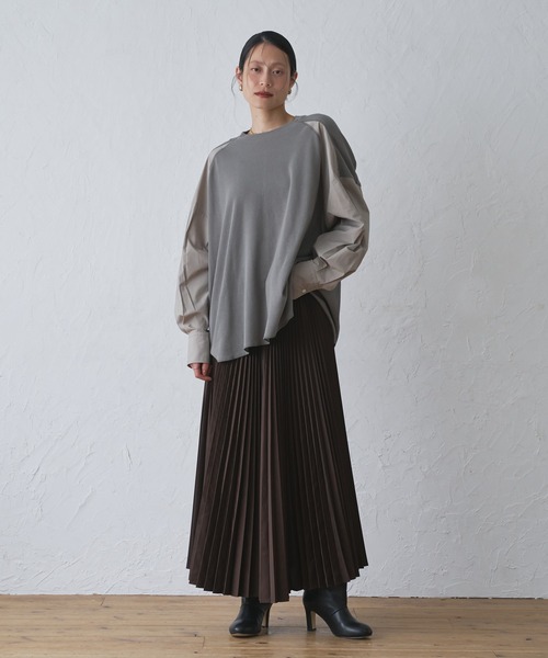 tシャツ ミニワッフル切り替えブラウス -手洗い可- レディース