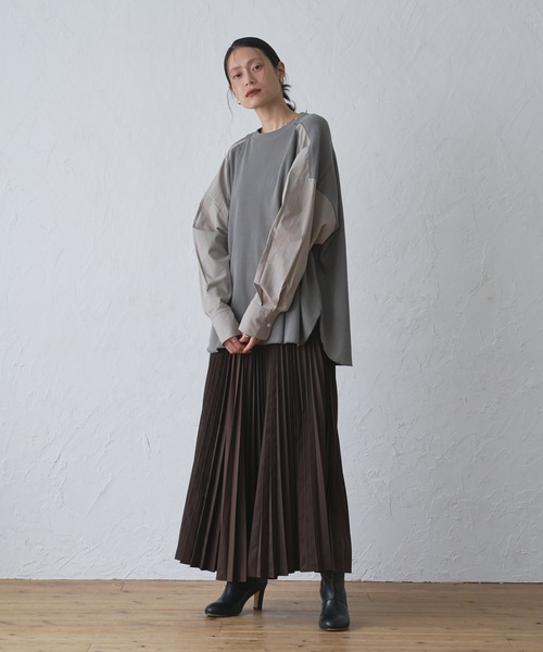tシャツ ミニワッフル切り替えブラウス -手洗い可- レディース