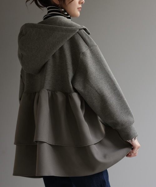 Yori バックフリルグレーパーカー Yori バックフリルグレーパーカー ヨリ スウェット バックフリル yori
