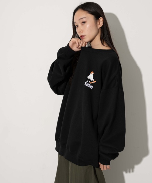 トレーナー スウェット 「VISION STREET WEAR」ビッグシルエット スタンドハーフジップ スウェットトレーナー / プルオーバー レディ VISION STREET WEAR トレーナー スウェット 「VISION WEAR