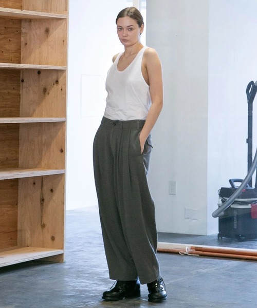 ワイドパンツ スラックス 「my beautiful landlet」VISCOSE WOOL CASHMERE TUCK WIDE PANTSの画像