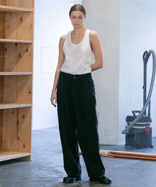 ワイドパンツ スラックス 「my beautiful landlet」VISCOSE WOOL CASHMERE TUCK WIDE PANTSの画像
