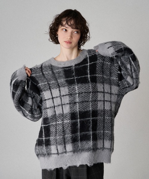 ONCILY（オンシェリー） セーター ニット CHECK PATTERN SHAGGY VOLUME
