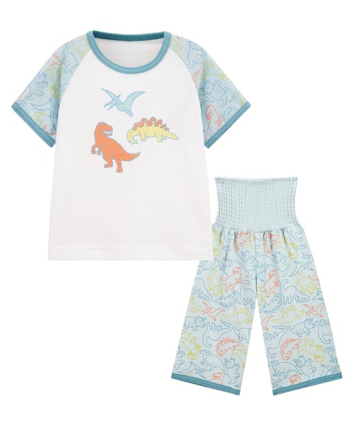 パジャマ のびのび腹巻付き半袖パジャマ（くじらボーダー・水遊び・いちご・恐竜） キッズ 子供 男の子 女の子 | Combi mini | 03