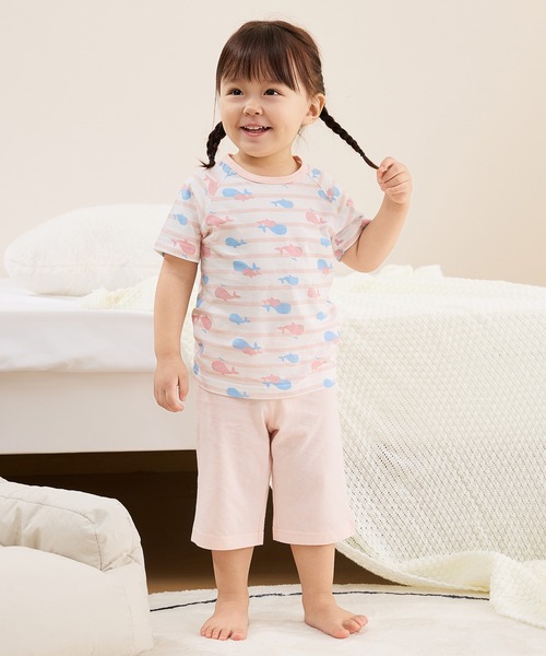 パジャマ のびのび腹巻付き半袖パジャマ（くじらボーダー・水遊び・いちご・恐竜） キッズ 子供 男の子 女の子 | Combi mini | 09