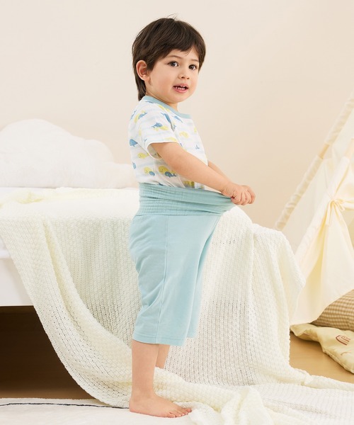パジャマ のびのび腹巻付き半袖パジャマ（くじらボーダー・水遊び・いちご・恐竜） キッズ 子供 男の子 女の子 | Combi mini | 10