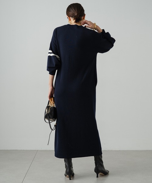 「LOUNGEDRESS」 ニットワンピース FREE ネイビー レディース_画像4
