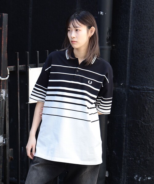 Fred Perry 黒 ストライプ襟 ポロシャツ FRED PERRY ポロシャツ 「別注」FRED / リラックス ストライプ