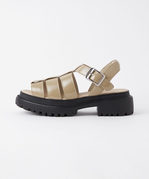 green label relaxing スクエア グルカサンダル シルバー L スクエアグルカ フラット サンダル