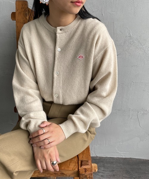 【DANTON】ワンポイントロゴ クルーネックニットカーディガン　34 DANTON/ダントン] ワンポイントロゴ クルーネックニットカーディガン