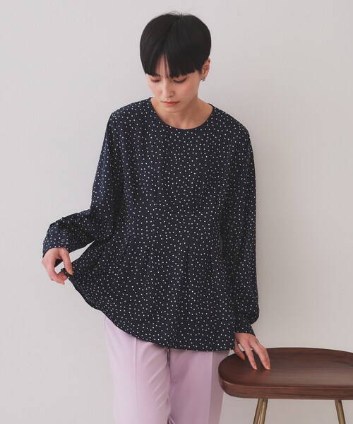 ダックス です★美品★ドットプリント2wayブラウス OPAQUE.CLIP ブラウス シャツ ドットプリントタックブラウス