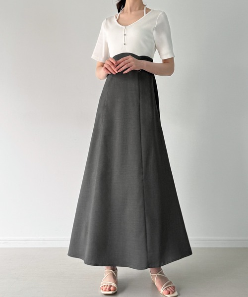 JUNOAH（ジュノア） ワンピース レイヤード風ドッキングセミフレア