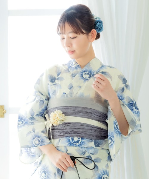 コメント リンク先の作り帯 付き◆◆ノーしわ◆変わり織り菊古典絞り風黒浴衣◆ KIMONOMACHI 浴衣 2025年新作 オリジナル レディース浴衣 2点