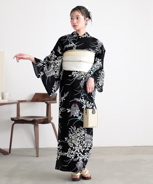 コメント リンク先の作り帯 付き◆◆ノーしわ◆変わり織り菊古典絞り風黒浴衣◆ コメント リンク先の作り帯 付き◇◇ノーしわ◇変わり織り菊古典