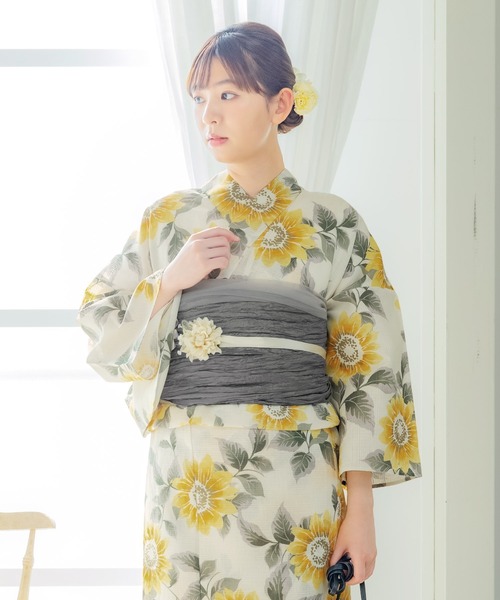 KIMONOMACHI 浴衣 レディース 浴衣 2点セット(綿浴衣+しわ兵児帯)「糸