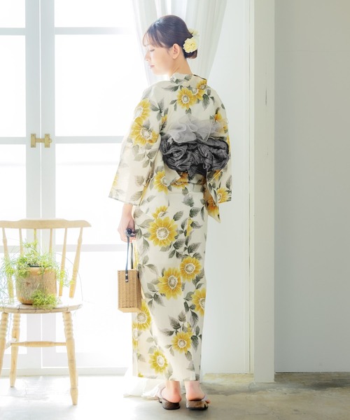 KIMONOMACHI 浴衣 レディース 浴衣 2点セット(綿浴衣+しわ兵児帯)「糸