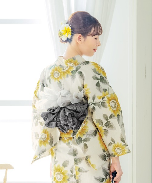 KIMONOMACHI 浴衣 レディース 浴衣 2点セット(綿浴衣+しわ兵児帯)「糸