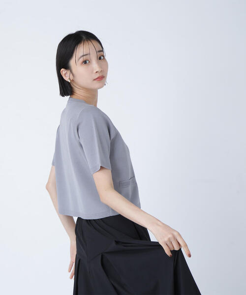 NATURAL BEAUTY BASICシルクブレンドカーディガン半袖ネイビー ナチュラルビューティーベーシック NATURAL BEAUTY BASIC シルク