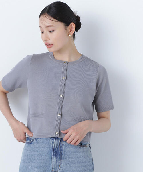 極美品✨ロエフ 半袖カーディガン コットンシルク アンサンブル　ベージュ NATURAL BEAUTY BASIC カーディガン 「WEB限定カラー:ラベンダー