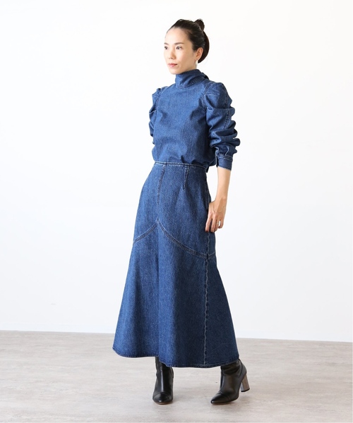 VERMEIL par iena ブルーマドラス タフタロングスカート VERMEIL par iena 「VERMEIL iena」 デニムロングスカート 38