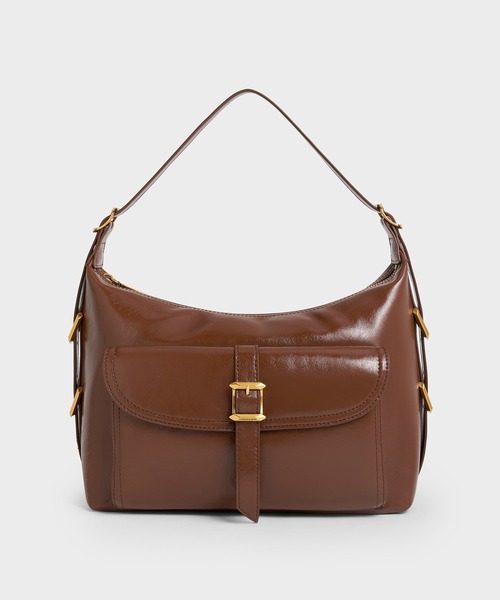 美品＊CHARLES&KEITH Brynaカーブホーボーバッグノワールブラック Bryna ブライナ カーブホーボーバッグ - ノワール | CHARLES