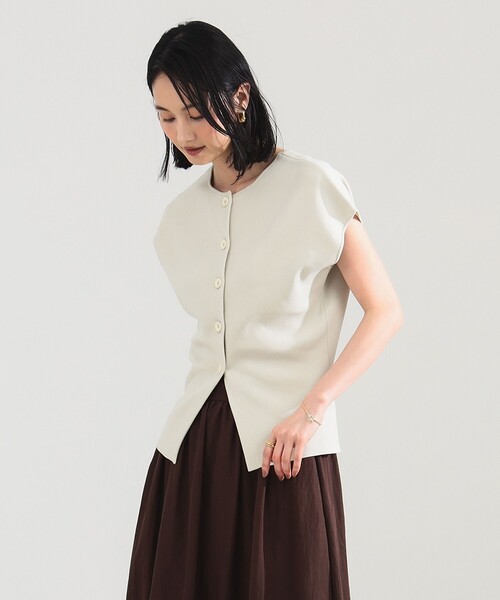 「Demi-Luxe BEAMS」 ニットカーディガン 38 シルバー レディース Demi-Luxe BEAMS（デミルクス ビームス）シルク クルーネック