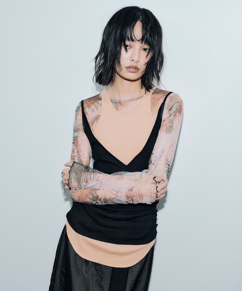 タンクトップ ノースリーブ SHEER RIB CAMISOLE ＆ RIB TANKTOPS SET / シアーリブキャミソール＆リブタンクトップセ