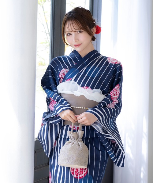落ち着いた下駄つき◆Sサイズ◆古典綿麻しじら織り綿麻浴衣◆かすれ縞 浴衣 レディース セット レトロ 高級変わり織り綿麻浴衣3点