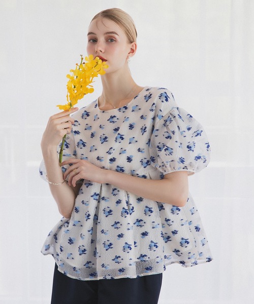 MERAKI ブラウス シャツ フラワーボックスプリーツブラウス レディース