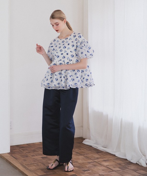 MERAKI ブラウス シャツ フラワーボックスプリーツブラウス レディース