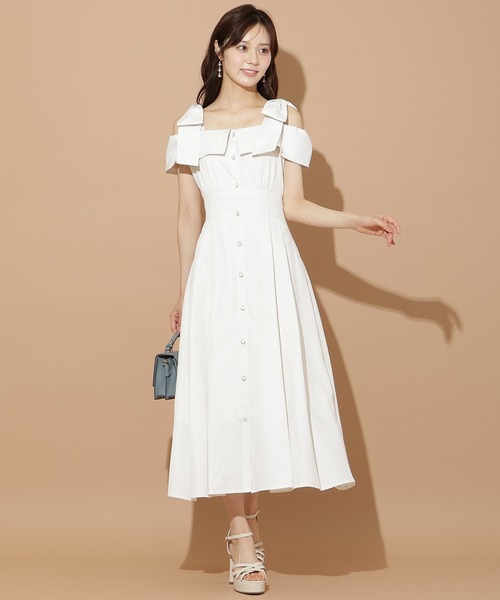 新品　ウィルセレクション　ショルダーリボンタックウエストシャツワンピース リボンタイタックウエストシャツワンピース(F ピンク