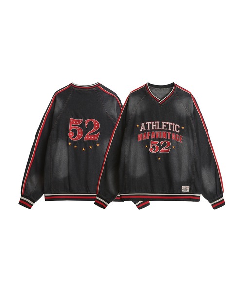 トレーナー スウェット ヴィンテージ風 デニム Vネックトレーナー