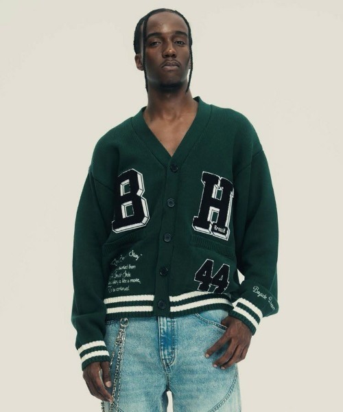 STYLISE カーディガン 「BREATH」BH PATCH KNIT CARDIGAN / グリーン 