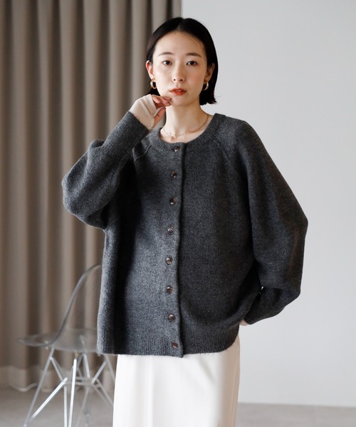 amini カーディガン 「2025 AW」もちもちニット ラグランスリーブ