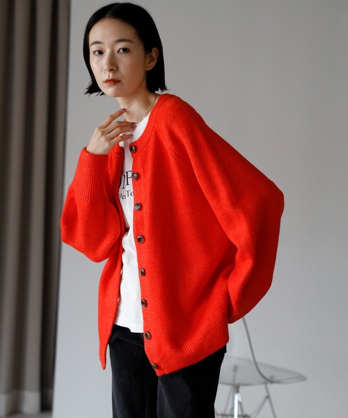 amini カーディガン 「2025 AW」もちもちニット ラグランスリーブ
