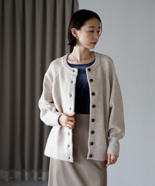 amini カーディガン 「2025 AW」もちもちニット ラグランスリーブ