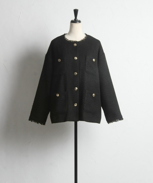 「&. NOSTALGIA」 ツイードジャケット M グレー レディース_画像2