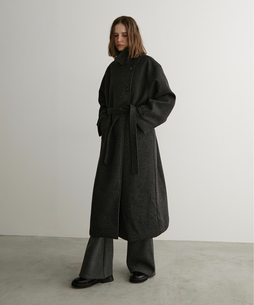 LOSCa ステンカラーコート コート ウールライクダブルロングコート