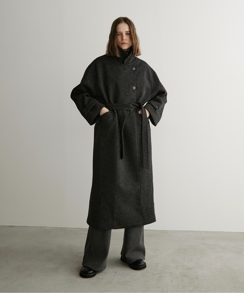 LOSCa ステンカラーコート コート ウールライクダブルロングコート