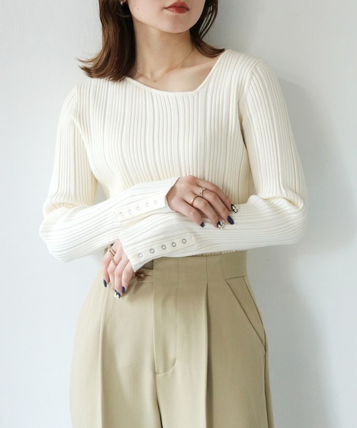 「HER CLOSET」 長袖ニット M チャコールグレー レディース_画像2