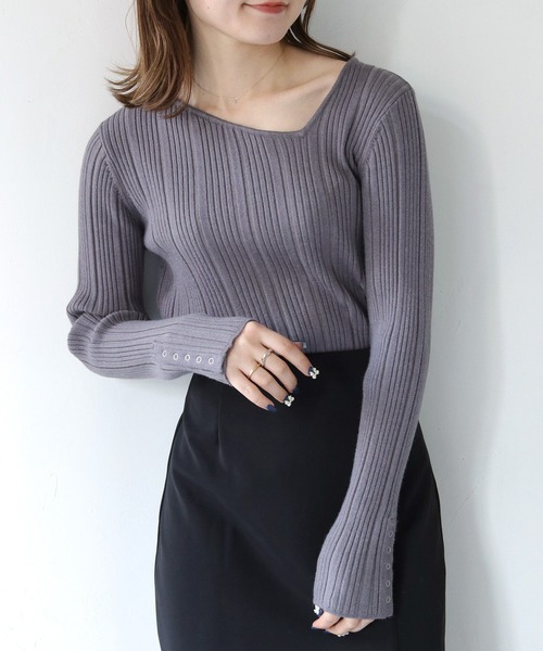 「HER CLOSET」 長袖ニット M チャコールグレー レディース_画像9