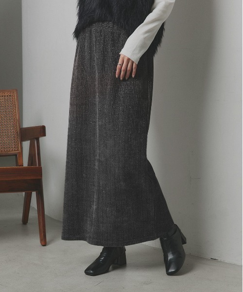 ad thie（アドティエ） ロング スカート ラメモールスリット ナロー