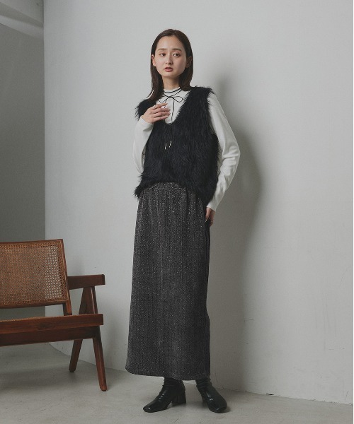 ad thie（アドティエ） ロング スカート ラメモールスリット ナロー